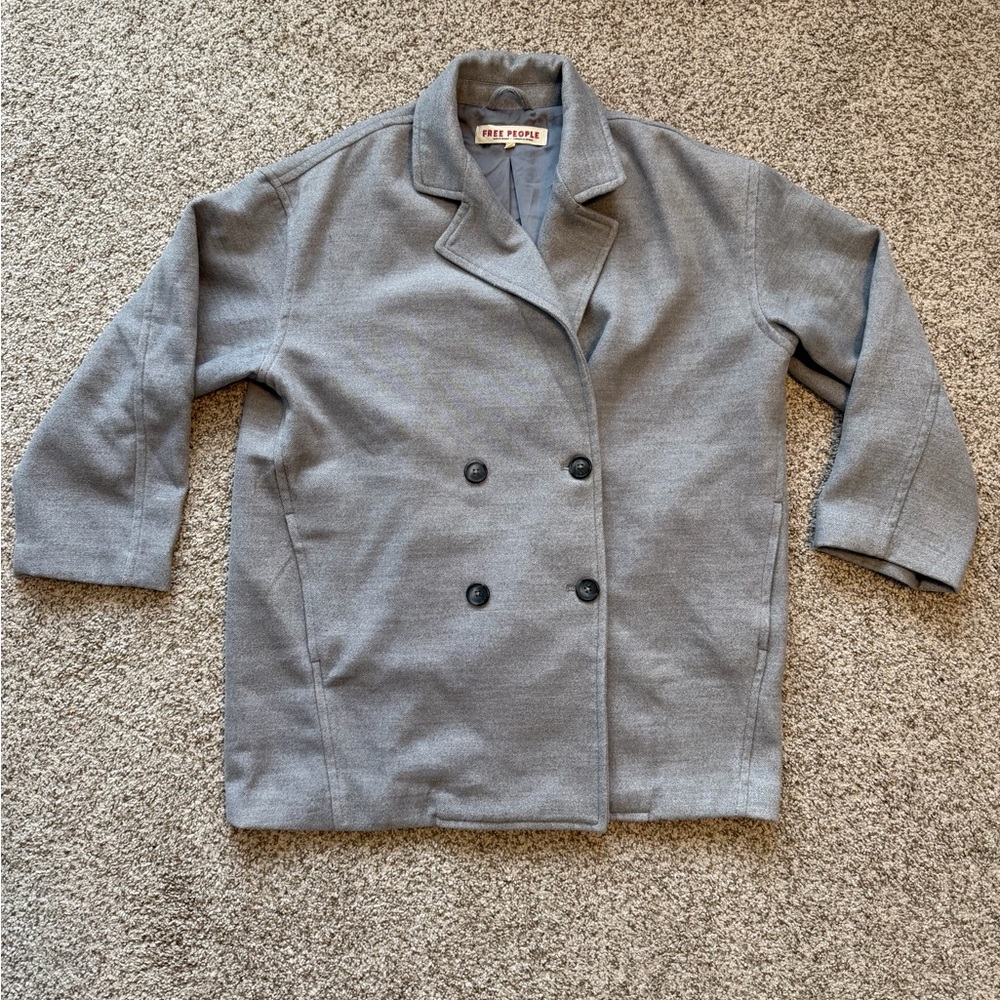 FREE PEOPLE Double Breasted‎ Grey Coat with Pockets Size Small